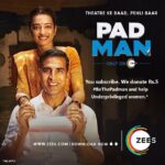 Akshay Kumar Instagram - Theatre Ke Baad, Pehli Baar, watch #PadManOnZEE5 and make a difference to someone's life. Subscribe to @zee5 & Rs. 5 from your subscription will be donated to Saafkins. Kadam Chota, Change Bada. bit.ly/Get-ZEE5