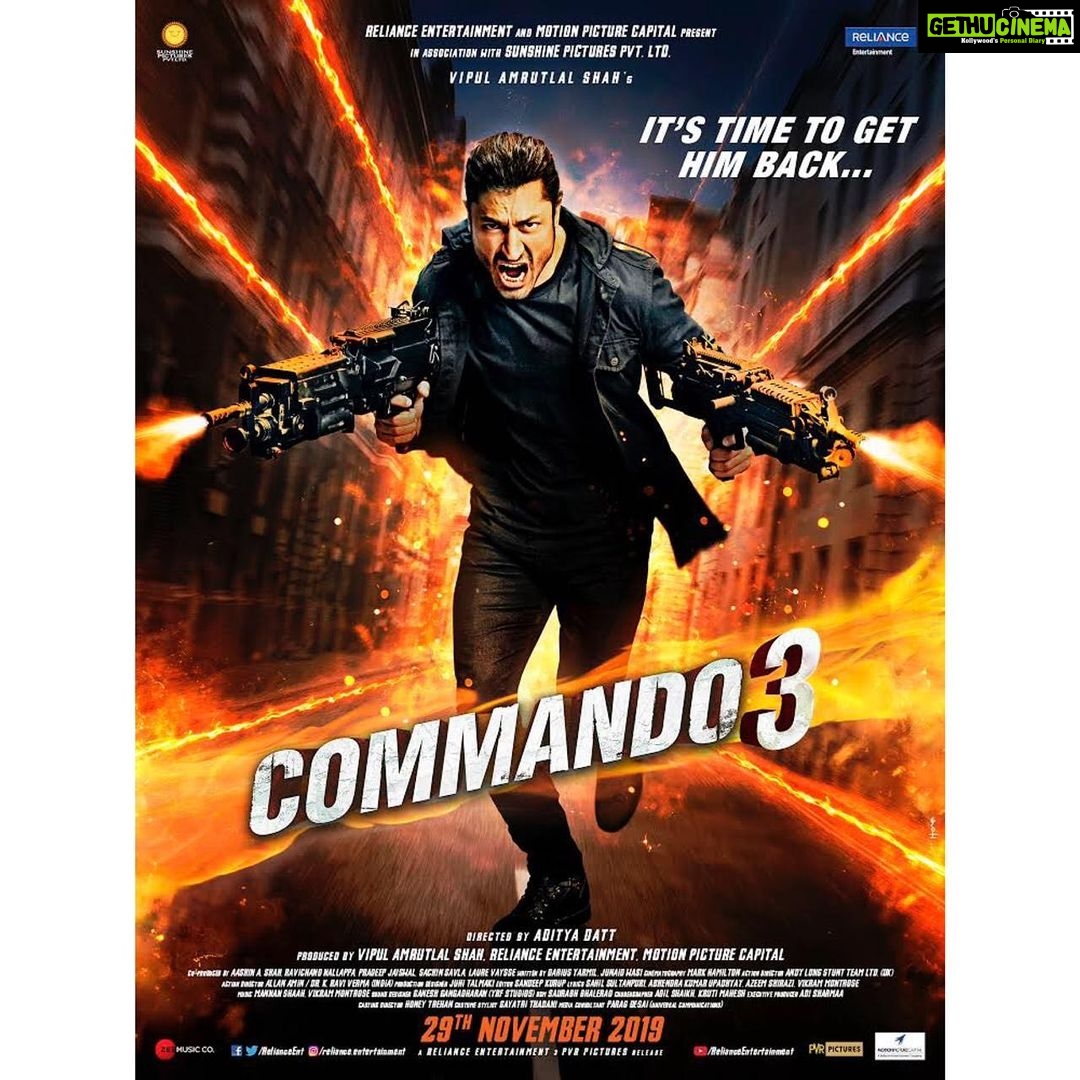 Angira Dhar Instagram - The mission is huge but he's game for it! Presenting the first poster of #Commando3. Releasing on November 29. @mevidyutjammwal @aditya_datt @sarkarshibasish #VipulAmrutlalShah @reliance.entertainment #SunShinePictures #MotionPictureCapital @adah_ki_adah @gulshandevaiah78 @zeemusiccompany
