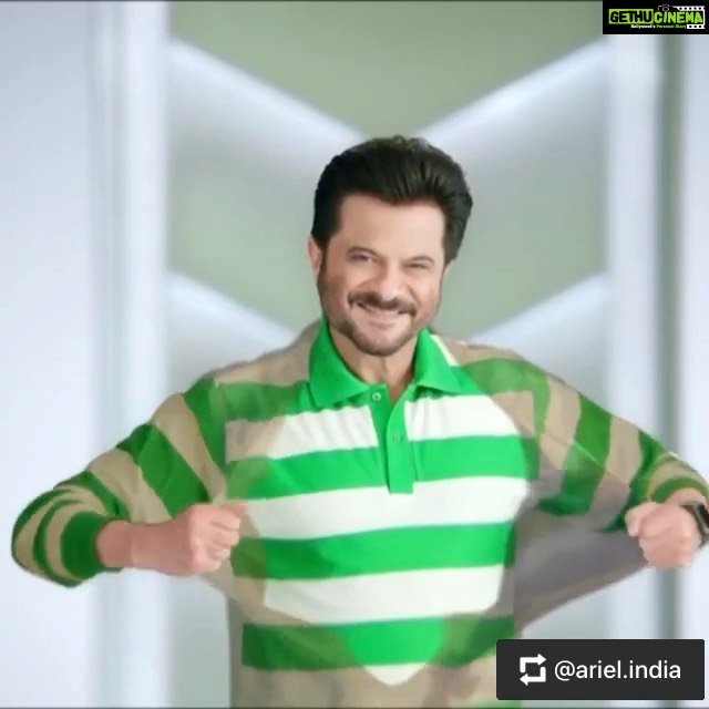 Anil Kapoor Instagram - Now you can wear your favourite t-shirt as many times as possible, because @ariel.india removes stains and keeps your clothes fresh , clean and new .. #Repost We are @anilskapoor’s perfect partner in crime! He loves cleaning kadhai paneer off his plate and we love to clean it off his clothes! Just like him, you need not worry about tough stains and dullness getting in your way. Get home the all-new Ariel and enjoy its #OneWashWonder! . . #SuperiorCleaning #StainRemoval #OneWashWonder #StainFree #EverBright #GoodbyeStains #GoodbyeDullness #ToughStains #Laundry #Detergent #Jhakaas #Ariel #ArielIndia #SarsonkaSaag #KadhaiPaneer