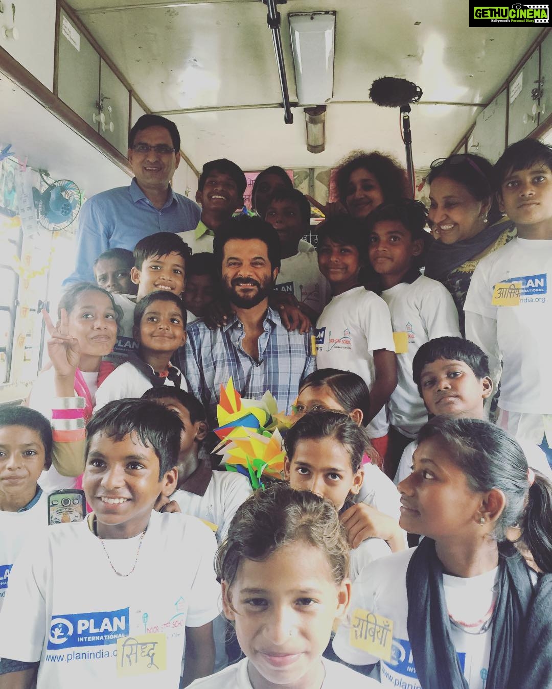 Anil Kapoor Instagram - Just took a ride in the bus full of dreams & hopes! The will to learn is so strong in these kids, with such beautiful minds & happy hearts! The Schools on Wheels is an innovative approach by @planindia to deliver quality education to underprivileged children with a school bus which has a fully functional mobile classroom & trained teachers! One step at a time towards stopping #ChildLabour Mumbai, Maharashtra