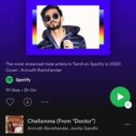 Anirudh Ravichander Instagram - Top Tamil Male Artist of 2020 Top Tamil Tracks of 2020: #1 Vaathi Coming (#Master) #2 Chellamma (#Doctor) Top Tamil female artist of 2020: @jonitamusic (Chellamma) Top Telugu Tracks of 2020: #2. Hoyna Hoyna (GL) @spotifyindia @sonymusic_south Thank you fans and music lovers 🙏🏻