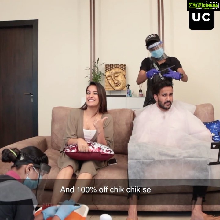 Anita Hassanandani Instagram - Kis kis ko apne husband ki chikchik se 100% off chahiye? 😂🤣😂 Baby @rohitreddygoa you so irritating 😂🤣😂 Jab miya biwi relaxed, toh ladne ki kya baat?👩❤️👨 Thanks to @urbancompany we enjoy our #GharPeFreedom to get our much needed self-care routine, that too in our home’s safety.💆♀️ 💅💇♂️ You guys must check out their Freedom Sale! Enjoy flat 40-60% Off on Salon at Home, Men’s Haircut, Home Cleaning and more. Book your fave services today! #UC #urbancompany #freedomsale #sale #mensgrooming #groom #salon #salonathome #cleaning #gharpefreedom @urbancompany urbancompany @urbancompany_beauty