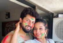 Antara Biswas Instagram - Happy Holi Everyone.... Not A Throwback Pic... But At Home ... Staying Safe ... And playing Holi With My Love 😍... @vikrant8235 .... #happyholi #2021 #staysafe #friends