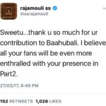 Anushka Shetty Instagram – Thank you #Rajamouli garu🙏🏼 #Devasena is a character which I will cherish for the rest of my life😍 It’s your passion for this movie that kept us going😀