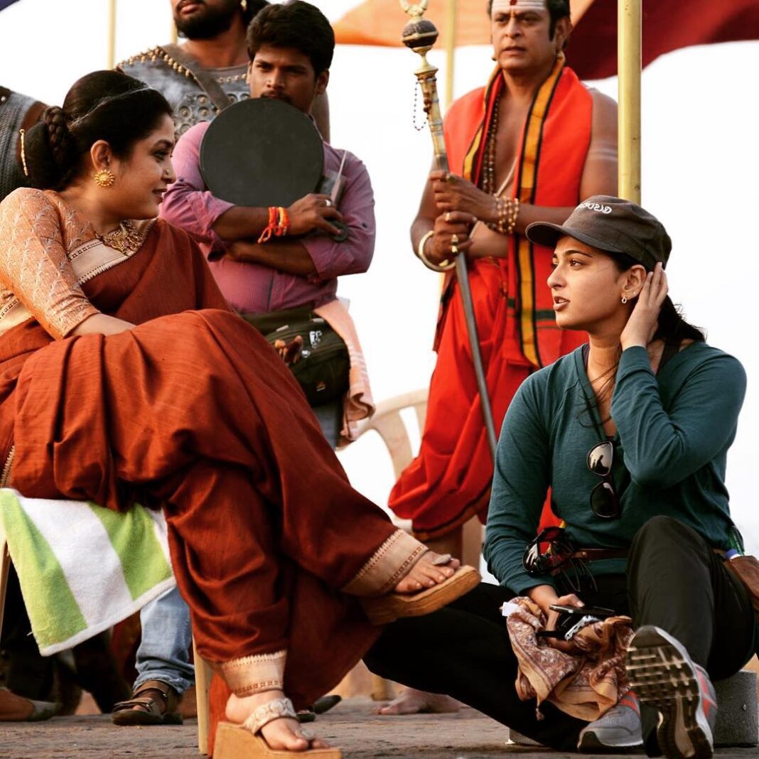 Anushka Shetty Instagram - With the most talented Ramya Krishna garu.. 😀From the sets of #Baahubali !!!