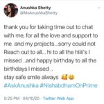 Anushka Shetty Instagram – Thank u all 💕