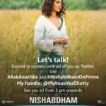 Anushka Shetty Instagram - Join me for a Twitter chat. Tomorrow 3pm onwards Can't wait ❤️ Watch #NishabdhamOnPrime now in Telugu and Tamil, with dub in Malayalam & Kannada @PrimeVideoIN @actormaddy @yours_anjali @actorsubbaraju @shalzp @michaelmadsenofficial @srinivasarala @hemantmadhukarofficial @tgvishwaprasad @konavenkat @vivek_kuchibhotla @peoplemediafactory @konafilmcorp @shaneildeo @girishhgopal @gopisundar__official @banubashyam nikki_rajani @camillabeauty.pro @neeraja.kona @mangomusiclabel @mangomusictamil @mangomusicmalayalam @mangokannada @nishabdham @pavithrakumar07
