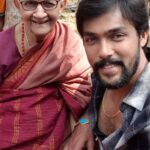 Arav Instagram - With this beauty Saroja patty..such a lovely and humorous darling I've met..happy she is a part of my project.. Ohhh and sorry I'm sitting close and holding her hands 😜🙏🙏#Rajabheema #Aravsrajabheema #aravsnext #arav