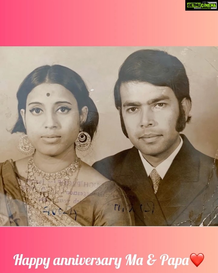Bipasha Basu Instagram - Happy Anniversary Ma & Papa❤️ You both taught us the meaning of love and companionship. You set the right example of a couple for us... and made us believe in this kind of love... that it is possible and it exists ❤️ Wishing you both absolute awesome health and happiness on this day. Thank you for getting married ... thank you for bringing us into this world 🤗❤️😘 Touchwood. #bestcoupleever❤️