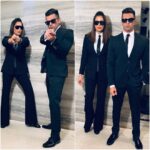 Bipasha Basu Instagram – Here come the Men In Black… Galaxy Defenders 😈👻💀☠️🎃 Presenting Agent M a nd Agent J ❤️#happyhalloween  #ayazkhanbash