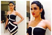 Deeksha Seth Instagram - Last night at the #cirocfilmfareglamourandstyleawards ..wearing this lovely gown by #mayyurrgirotra earrings by #prerto styled by my lovely @sanamratansi