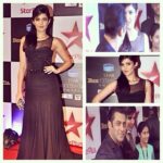 Deeksha Seth Instagram - Wearing an embellished gown by Monica and Karishma #JADE..at the #boxofficeawards !!was so excited to share the red carpet with #salmankhan ..#hugefan ..who else here is a salman khan fan?