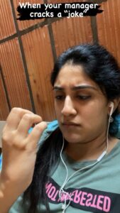 Dhanya Balakrishna Instagram - When your manager cracks a “joke”The conference call. #kannadareels