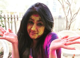 Dhanya Balakrishna Instagram - Happy holi guys....💜💙💚💛❤️💙💜💚💛❤️