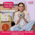 Dia Mirza Instagram - Parenting as Dia Mirza says, has been an uncharted territory for her and she has lots of stories to tell and questions to ask about the early days. And who better to do this with than parents who've been there and done that? Join us on Nov 10th at 6PM to listen to Dia have a heart-to-heart on parenting with @tintinkabacha @macroajit and @meetasharmagupta. Stay tuned! ✨ #dialoguewithdia #dia❤️shumee #diamirza #shumeetoys #playwithshumee