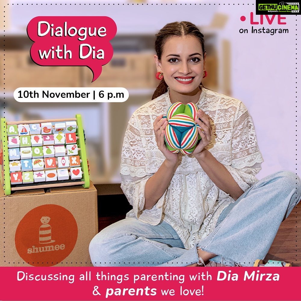 Dia Mirza Instagram - Parenting as Dia Mirza says, has been an uncharted territory for her and she has lots of stories to tell and questions to ask about the early days. And who better to do this with than parents who've been there and done that? Join us on Nov 10th at 6PM to listen to Dia have a heart-to-heart on parenting with @tintinkabacha @macroajit and @meetasharmagupta. Stay tuned! ✨ #dialoguewithdia #dia❤️shumee #diamirza #shumeetoys #playwithshumee