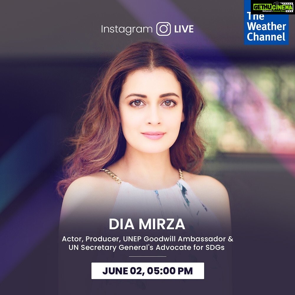Dia Mirza Instagram - As World Environment Day approaches, it is #TimeForNature. To know why we must keep the spotlight on #Environment even amid a pandemic, catch me LIVE on Instagram with @Weatherindia Tomorrow at 5 pm! I will be talking about how this #WorldEnvironmentDay2020 should be the stepping stone for a better world for everyone. #DownToEarthwithDee #BiodiversityMatters #TheWeatherCompany #ForNature #WeatherIndia #ForPeopleForPlanet