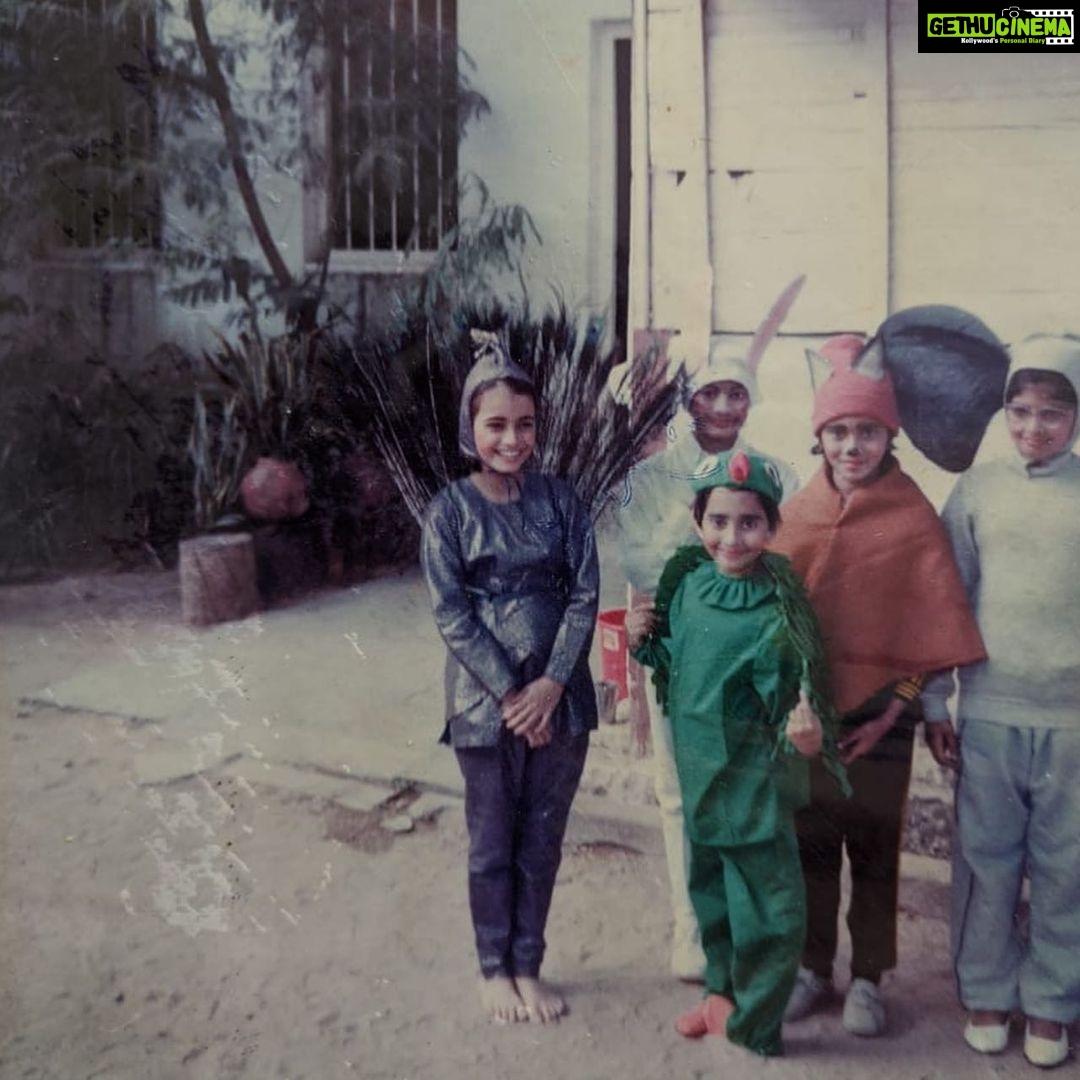 Dia Mirza Instagram - Theatre was such an intrinsic part of our education. We scripted many of our stories along with our teachers. Our scripts would be English, some Hindi, some Telugu... We performed well known works but often opted for originals! The first image is from a story about a forest and how the animals and birds lived together. @narniaa the rabbit, @aditibhoopalpradipak the elephant, Nitya a parrot, Sheetal were you a fox!?! π¦π¦πππ¦ The second image ππΌ is of Vishnu and me playing the sea horse and the mermaidπ§πΎββοΈ in a wondrous sea world completely handcrafted by our class and teachers... The costumes, the props, the script would all be open to our unique interpretations. We had freedom to be. Just be. Happy #WorldTheatreDay β€οΈ #StayHomeStaySafe #VisitOldMemories