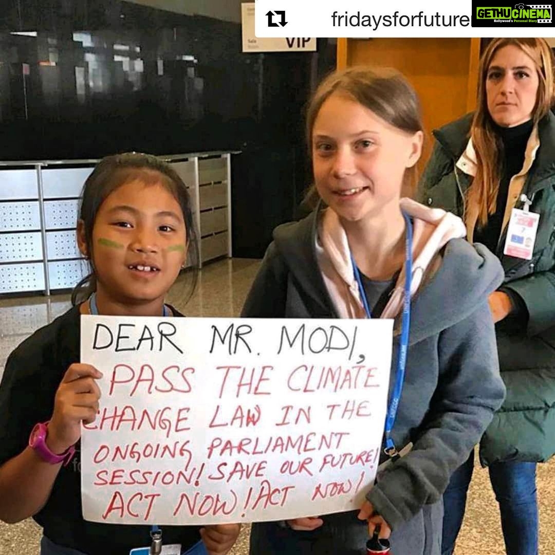 Dia Mirza Instagram - Dear Prime Minister Modiji @narendramodi, Children are staking claim of their present and future. Will you help them? @fridaysforfuture @fridaysforfutureindia_ @moefccgoi #ActNow #ClimateActionNow #Repost @fridaysforfuturemumbai with @get_repost ・・・ This is Licypriya kangujam, 8 years old Climate Activist from India. She met with Greta and both of them requested our Honourable Prime minister to pass the climate change law and the declaration of climate emergency in the ongoing Parliament session. These are (@licypriya_kangujam ) her words- "Please save our future. I am with my inspiration @gretathunberg to give more pressure to you and the world leaders. You can't underestimate us. Please pass the Climate Change law in the ongoing winter parliament session." . . . . . . . . . . . . . . . . . . #gretathunberg #fridaysforfuture #schoolstrikeforclimate #globalclimatestrike #greenpeace #climateemergency #climatestrike #climatechange #climatecrisis #mumbaikar #mumbai #protest #climateaction #saveaarey #savemangrove #savetheearth #planetorplastic #saveyourself #saveyourfuture #saveyourchildren #savetheworld #coastalconservation #sustainabledevelopment #climatechangeisreal #unfcc #unenvironment #unitednations