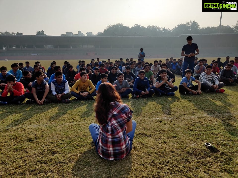 Dia Mirza Instagram - A happy morning spent with some truly amazing children in #Delhi. Hope the selections went well for the nationals! #ChhatrasalStadium Hope we can ensure we have cleaner air by next year. Love and good wishes to all the participants training and waiting on selections. #India