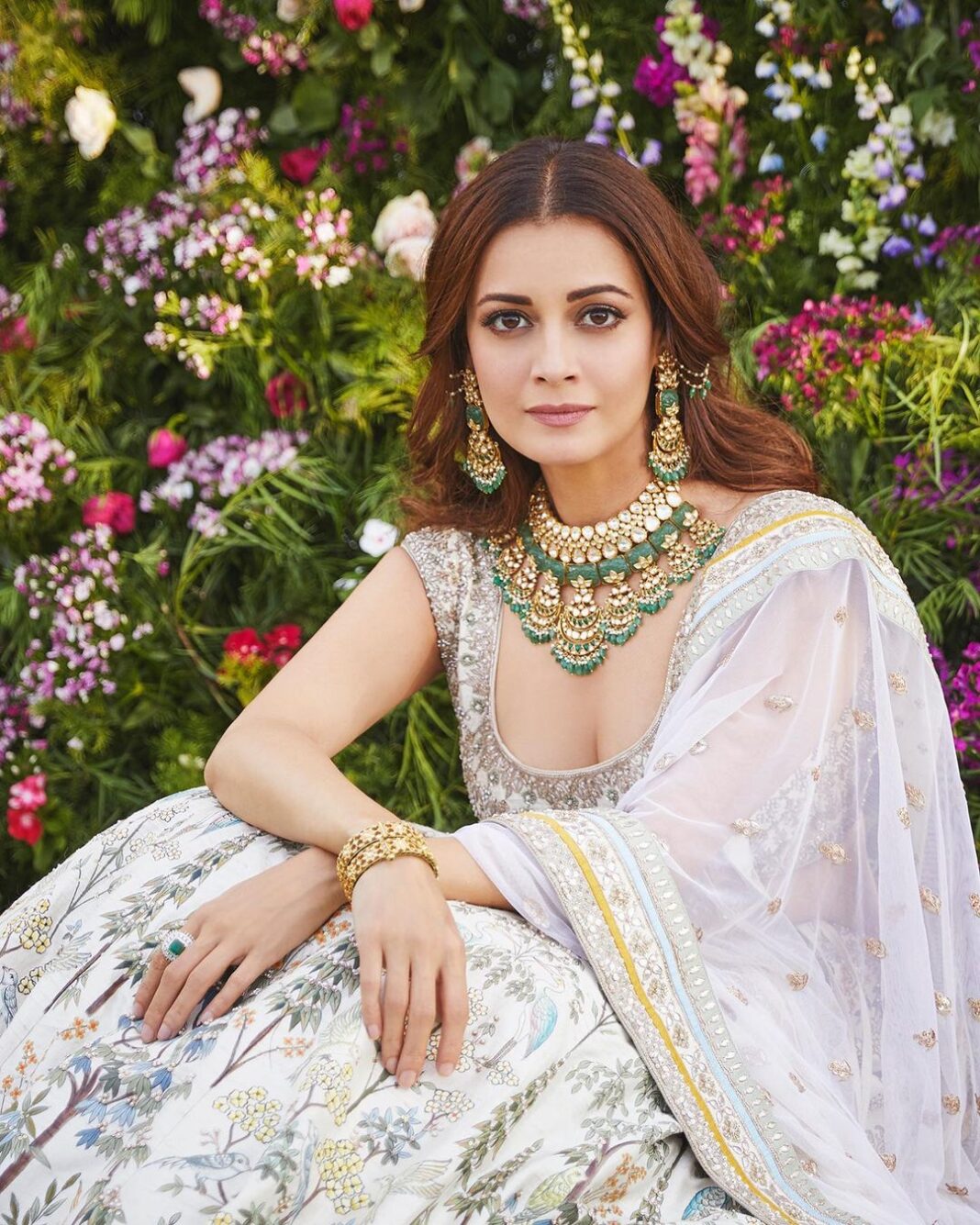Dia Mirza Instagram - “More people are slowly discovering how their consumption patterns and lifestyles impact the environment. If you look at the traditional forms of Indian weddings across the board, there was never a desire for pomp and show. It was always about beauty, ethnicity, simplicity and grace. The big fat Indian wedding is a product of Bollywood and I reckon now is a great time for filmmakers to change the way they represent these festivities on the silver screen. As long as the shift happens within us, we can find ways to bring that change into everything else we do.” #SustainableCelebrations #MakeItGreen @feminaweddingtimes Photographer: @rohanshrestha Hair and make-up: @harryrajput64 Outfits and styling: @anitadongre Earrings, Necklace and Bangles : @anitadongrepinkcity Ring : @jet_gems Location: @jadegardenbanquets Floral backdrop: @champsfleur