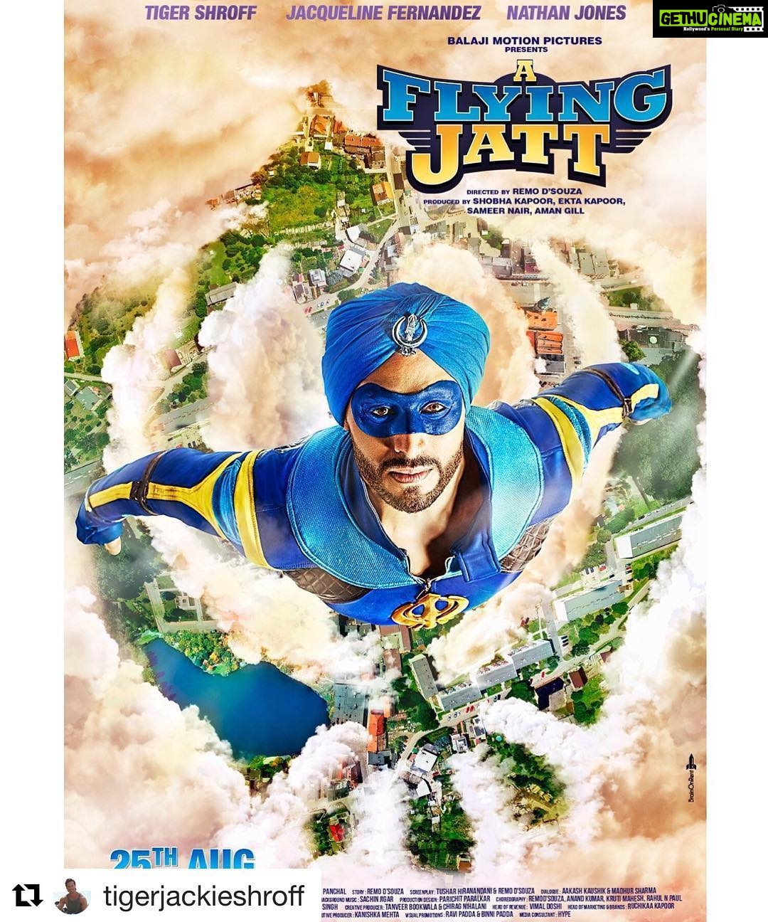 Disha Patani Instagram - Yeyyy thats the coolest superhero ever🌺🌺🌺. All the bestttt @tigerjackieshroff itz insane🌺🌺❤️❤️@tigerjackieshroff with @repostapp ・・・ Teaser out tomo :) #FlyingJattPoster #AFlyingJatt @jacquelinef143 @remodsouza @balajimotionpictures