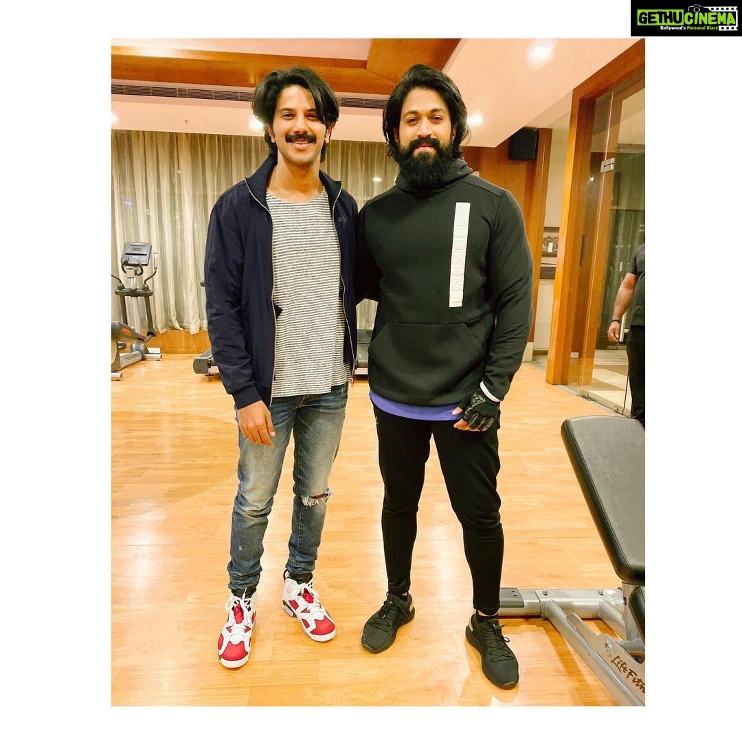 Dulquer Salmaan Instagram - When Kurup met Rocky Bhai ! Such a fine gent. Was a real pleasure to meet you bro. Touched by your kindness and warm hospitality ! Looking forward to meeting you again on our next sched. And waiting for rockstar Rocky in KGF 2 ! #coincidence #randomencounters #best #gentlemanactor #greatconversations #actorspeak #ambitiousfilms