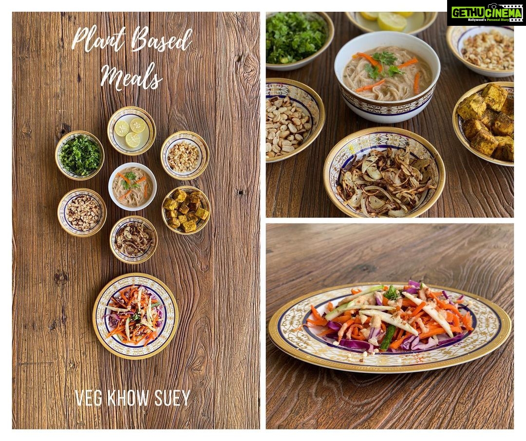 Genelia D'Souza Instagram - This lockdown I have been trying to eat better.. I have been eating a whole plant-based food diet.. Logically it just makes more sense to me and i’d like it to be my way of life.. So I’m trying my best and I feel awesome about it...Today I stumbled upon a recipe by @the_gratitude_kitchen and thought maybe I should give it try.. .and this is it👍... Vegan Khow-Suey❤️ and a carrot-purple cabbage salad with a lemongrass coconut based dressing.. . Being in charge of one’s health is the best thing one can do for oneself❤️ #plantbasedmeals #betterwayoflife🙏🏻 #vegan #healthy #worthit
