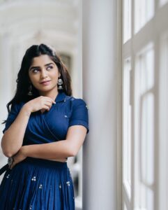 Gouri G Kishan Instagram - Mood Indigo at #Master promotions 

Styled by @shruthimanjari 
HMUA by @mag_makeovers 
Photography by @nirveshmadhav 
Couture by @aaral___ 
Accessories by @abhilasha_pret_jewelry
