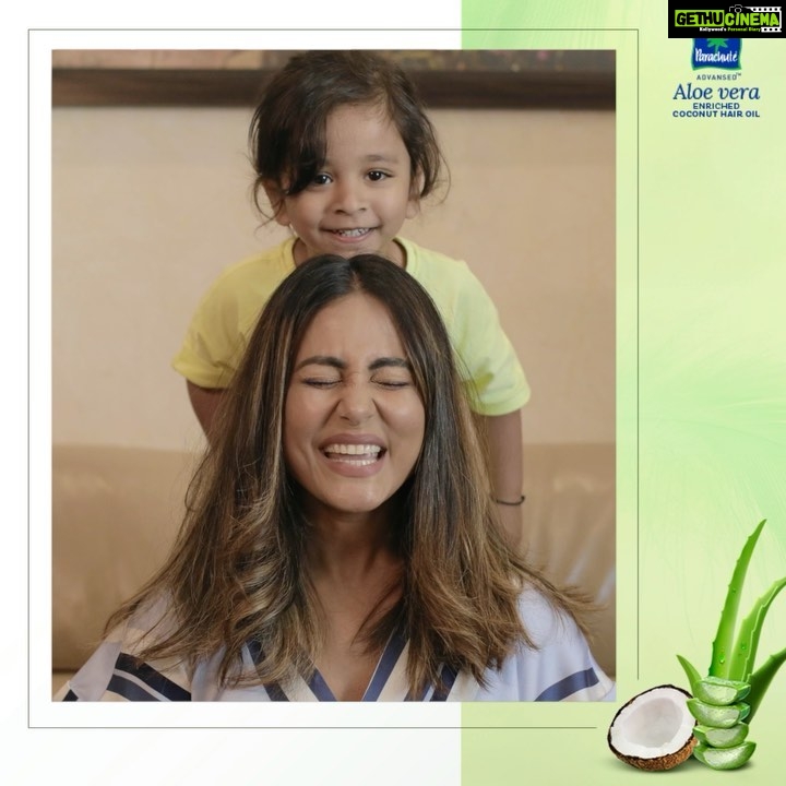 Hina Khan Instagram - This has definitely been the most fun and cutest shoot ever! After all, it’s with my favourite most munchkin in this whole world. I love him to bits but he clearly loves my hair more! All thanks to my regular conditioning with @parachute_advansed Aloe Vera Coconut Hair Oil. It gave me hair so soft that it’s irresistible to touch! Check out the link to the cutest ever TVC in my story. #SoftnessObsession #BabyApprovedSoftHair #AloeForHair #ParachuteAdvansedAloeVera