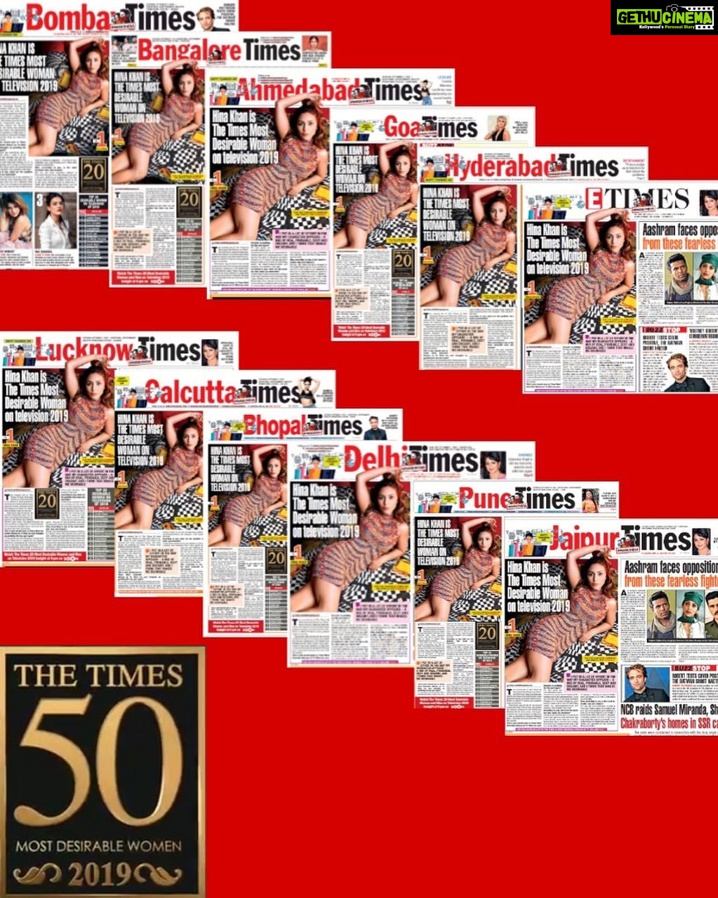 Hina Khan Instagram - Most Desirable TV Personality 2019 yet again.. Thank you @timesofindia for this🙏 It certainly has a ring to it ! I appreciate the fact that I have done this for the second time. Being in the list is one thing but being in my audience’s hearts and mind is just awesome. ... much love to all of you out there who voted for me.. Gratitude 🙏 n stay safe! Congratulations everyone 😊