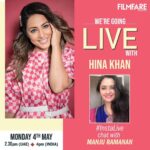 Hina Khan Instagram – I will be live on Instagram tomorrow i.e. 4th of May with @filmfareme at 4pm (India) & 2:30pm (UAE) 
See you guys!