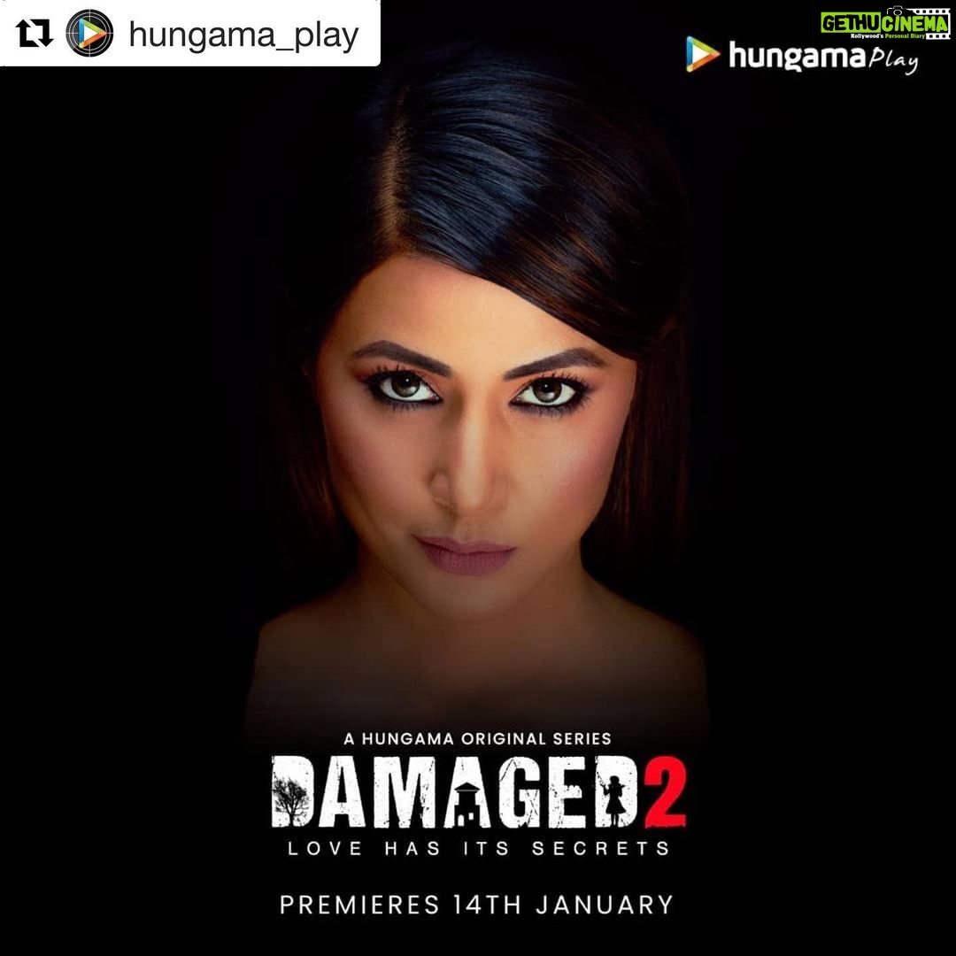 Hina Khan Instagram - Sharing the poster of my first digital project. Damaged Season 2 streaming from 14th January on @hungama_play . . #Repost @hungama_play with @get_repost ・・・ It is almost here! The second edition of Damaged starring @realhinakhan and @adhyayansuman will release on 14th January on @hungama_play! 🤩