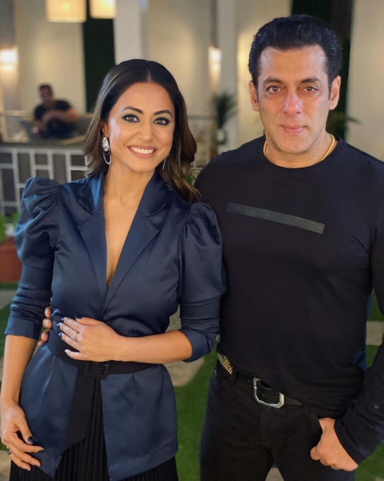 Hina Khan Instagram - And when Miss Khan met Mr Khan again.. So many topics and so many lessons out of those topics😉😉🤣you are super funny and witty @beingsalmankhan #RaanjhanaPromotions #RaanjhanaInBB13 @priyanksharmaaa