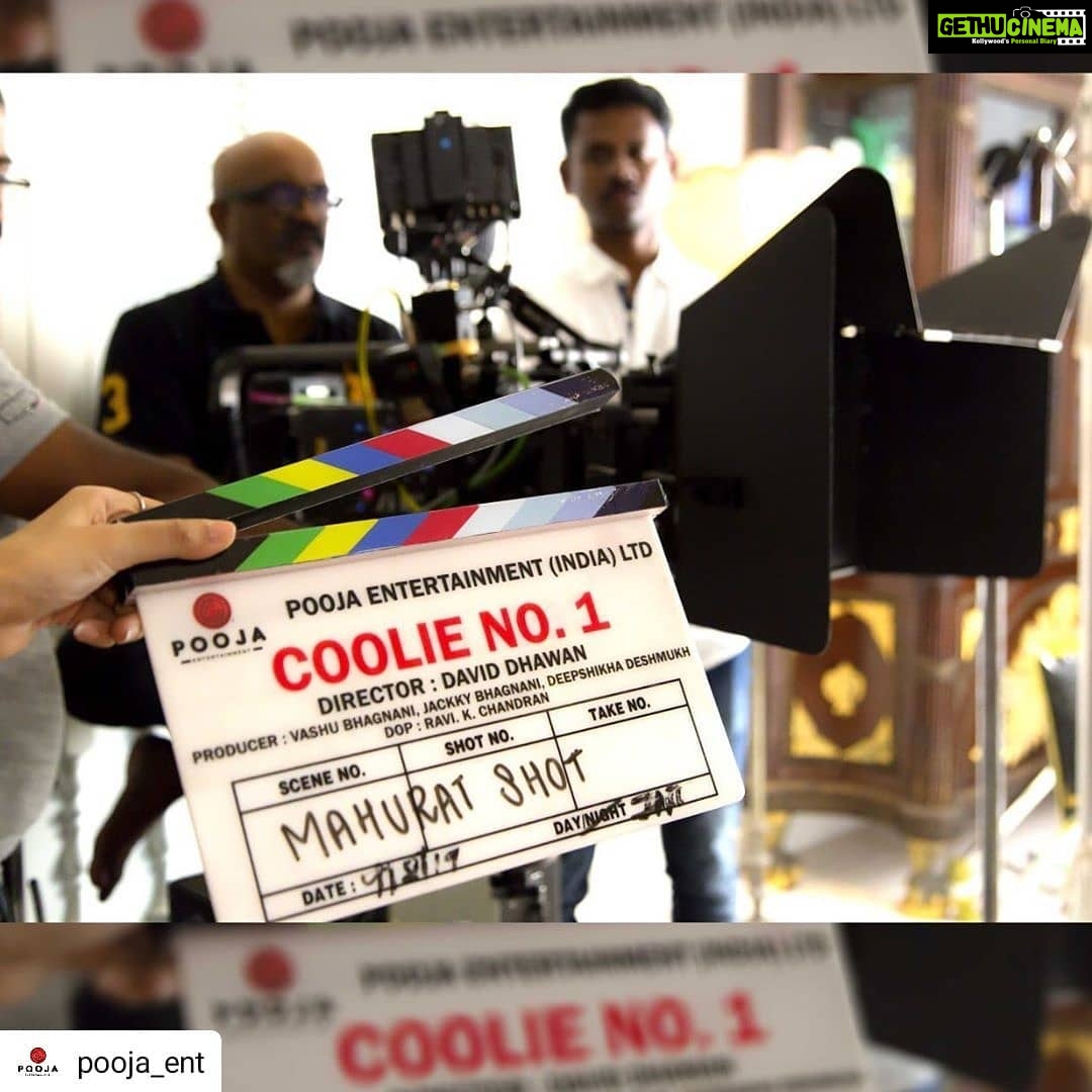 Jackky Bhagnani Instagram - Excited to start the shoot of the epic #CoolieNo1! Here's sharing the very first glimpse from the sets 🎥 #Repost @pooja_ent • • • • • Straight from the sets to your feed! Happy, proud and overwhelmed to announce #CoolieNo1 shoot begins today! @varundvn @saraalikhan95 #DavidDhawan #VashuBhagnani @realrohitdhawan @jackkybhagnani @deepshikhadeshmukh @farhadsamji