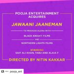 Jackky Bhagnani Instagram - #Repost @pooja_ent with @get_repost We at Pooja Entertainment are happy to announce our new venture #JawaaniJanemaan co-produced with #BlackKnightFilms and #NorthernLightFilms. Excited for this one!‬ #VashuBhagnani @deepshikhadeshmukh #SaifAliKhan @tabutiful @alaiaf_ @nitinrkakkar @jayshewakramani #AkshaiPuri #PoojaEntertainment