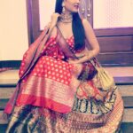 Jasmin Bhasin Instagram - Playing dress up begins at age 5 and never truly ends ☺️☺️ Today dressed up in this beautiful @warp_n_weft red lehanga and accessorized in @bellezajewels and of course my cute @ru.saru potli. As always all put together by my hottie @ankiitaapatel 😘😘😘😘