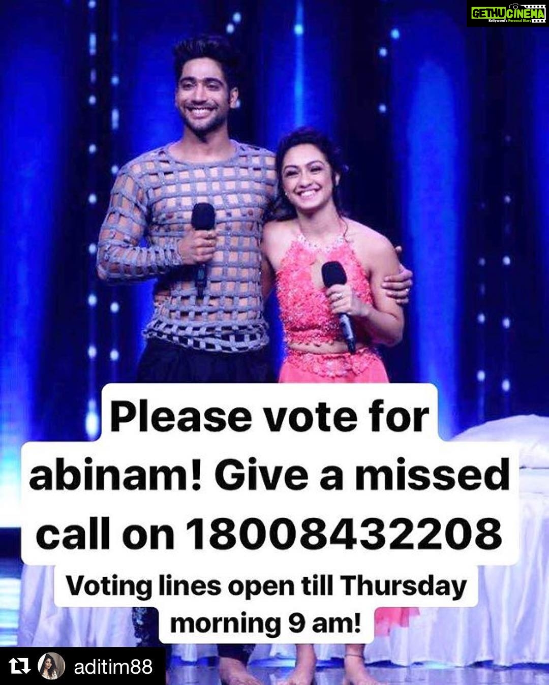 Jennifer Winget Instagram - #Repost @aditim88 ・・・ #NachBaliye8 Finale is heree!!! So pleaseee do vote for abinam! I know people are saying the contestants are working hard BUT i see that every Tuesday Morning when i have to get them ready.. it isnt only hardwork that they or any of the other contestants are putting , its their SOUL and every last bit of them in #nachbaliye8 ,so please do not just treat it like any other show , everyone is working around the clock .. its as real as a competition can get and THEY need you to vote to do justice to all their hardwork of months .. so please pick up that phone and VOTE .. VOTE for DANCE , VOTE for ABINAM!!! @abigail_pande @sanamjohar .. YOU GUYS DESERVE IT !!! Proud Of You Guys!!! ❤️❤️❤️❤️ May The Best Nach Jodi Win ( Abinam ! Abinam! Abinam! 😂😂😂) 1800 843 2208. <---- Give a Missed Call on this number!!