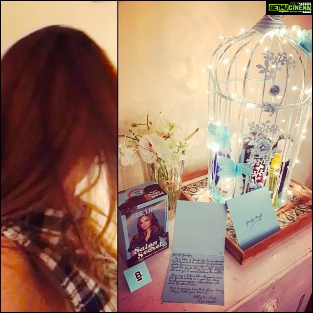 Jennifer Winget Instagram - My winning colour makes every hair flip fabulous #BBLUNTSALONSECRET You colour me good @bbluntindia From the personalised handwritten note to the subtle handmade elements on this treasure trove for my tresses - It's all so Lit!! Thank you @iadhunab Together we're #ShiningBaby #GoBLUNTwithBBLUNT