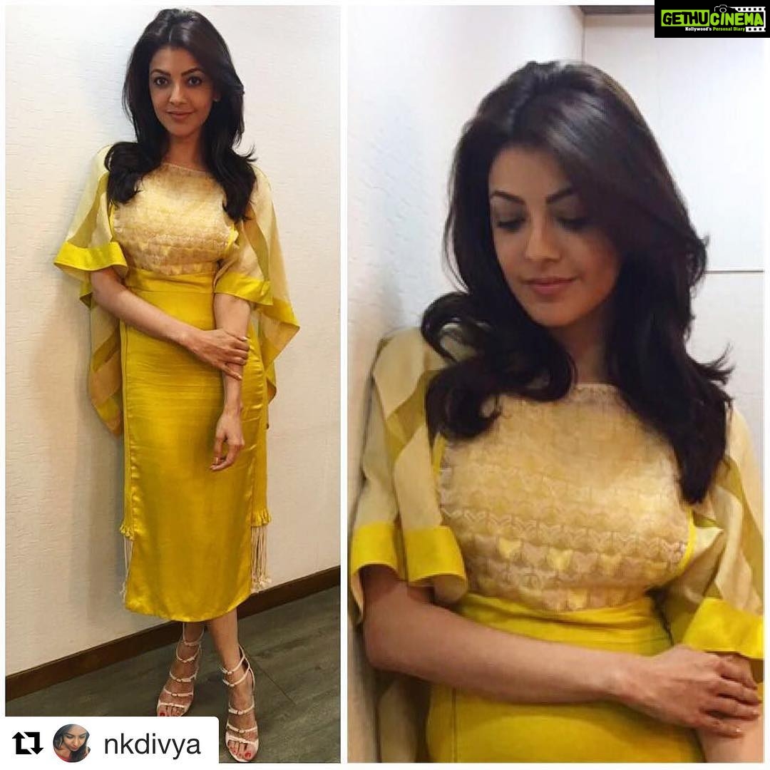 Kajal Aggarwal Instagram - #Repost @nkdivya with @repostapp γ»γ»γ» Gorgeous as ever π @kajalaggarwalofficial in @madsamtinzin , sandals @giambattistavalliparis for the launch of her app today! #kajalaggarwal #mysunshine