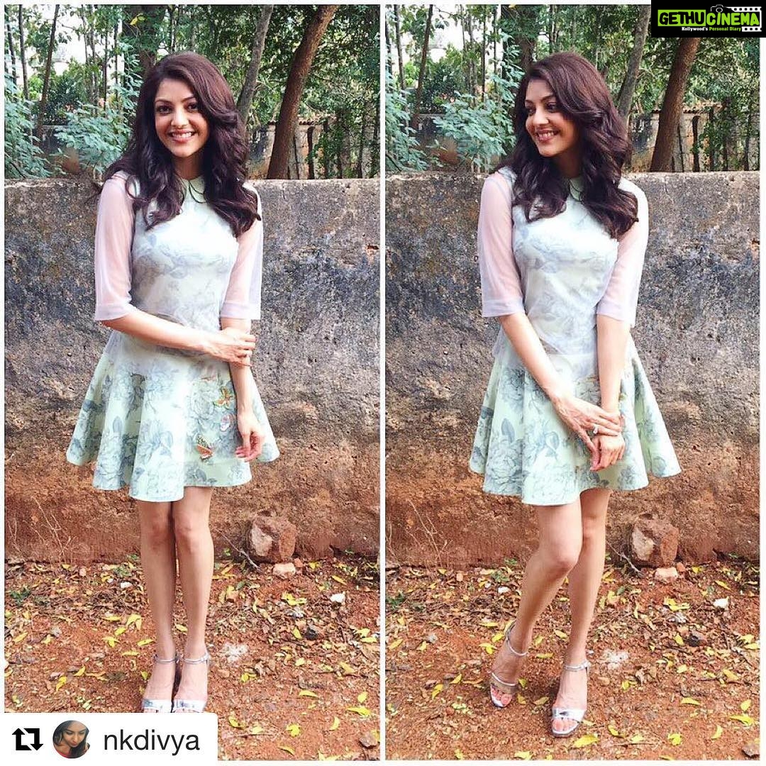 Kajal Aggarwal Instagram - #Repost @nkdivya with @repostapp ・・・ Super cute 💚 @kajalaggarwalofficial in an adorable @nishkalulla for a college event in Madurai today! Beauty by @vishalcharan86 , @ashwini_hairstylist #styling #kajalaggarwal #doll