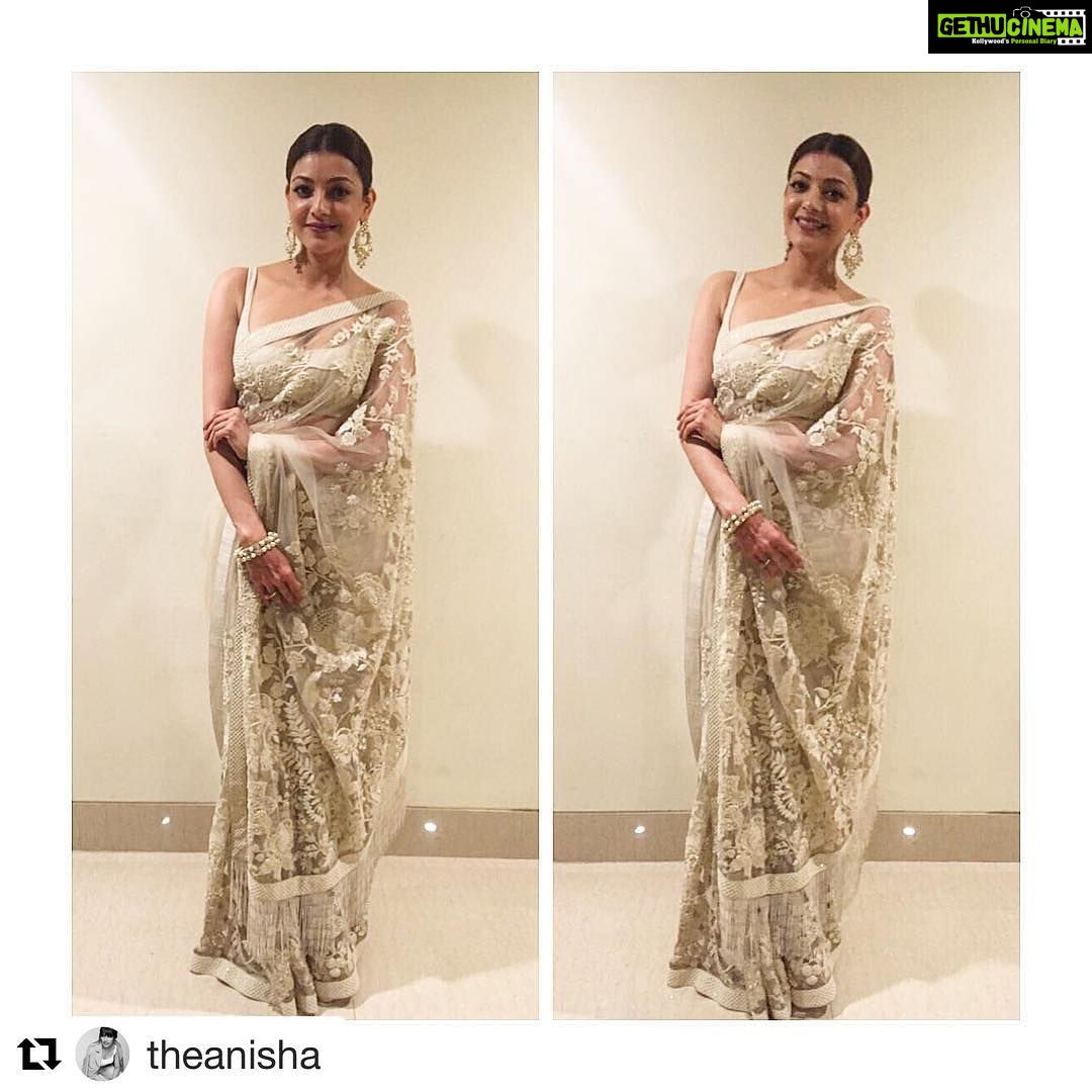 Kajal Aggarwal Instagram - #Repost @theanisha with @repostapp ・・・ @kajalaggarwalofficial in @sabyasachiofficial for the audio launch of #khiladi150 today.. earrings by @kishandasjewellery and bangles by @johri_by_amaze_jewels ❤❤ #kajalaggarwal