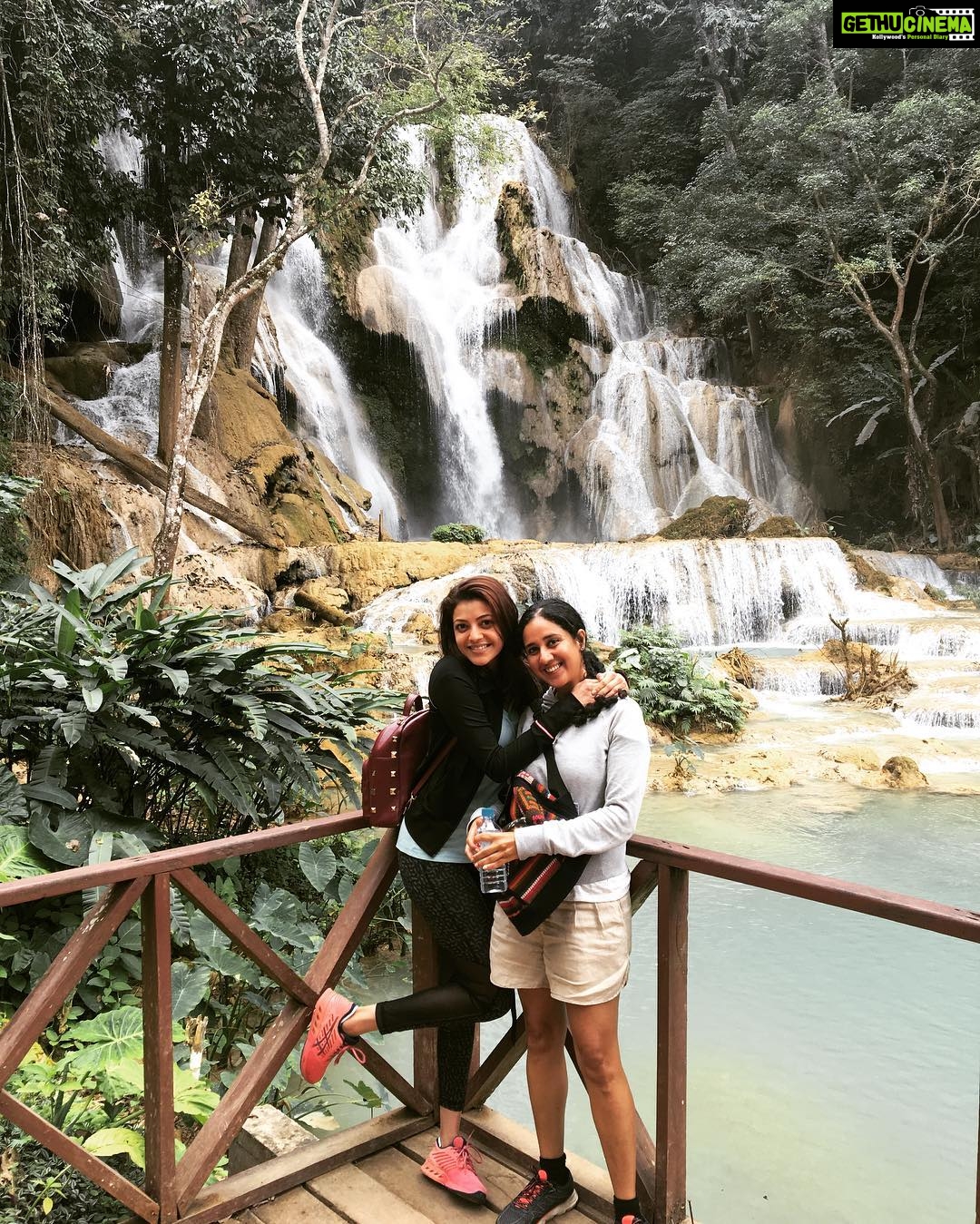 Kajal Aggarwal Instagram - Perfect start to the new year #trekking #kuangsiwaterfall #laos #luangprabang with the bestieđź’• Kuang Si Falls