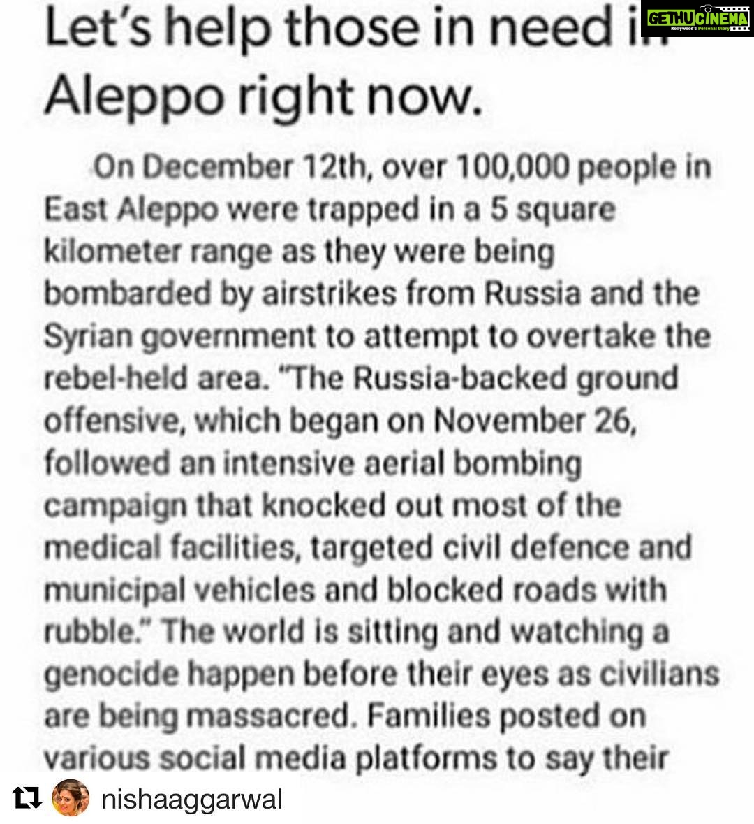 Kajal Aggarwal Instagram - #Repost @nishaaggarwal with @repostapp ・・・ #shameonus #prayforaleppo #savealeppo