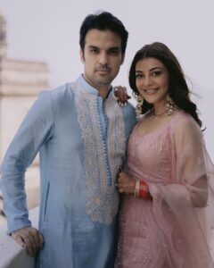 Kajal Aggarwal Instagram - 💖💙 GK & KAK in @toraniofficial
Jewellery : @sunita_shekhawat_jaipur
Wedges: @stoffastyle 
Stylist: @stylebyami @stylebyamibrides 
Style team: @tanyamehta27
Make up : @vishalcharanmakeuphair
Hair : @divya.naik25
Photographer : @storiesbyjosephradhik