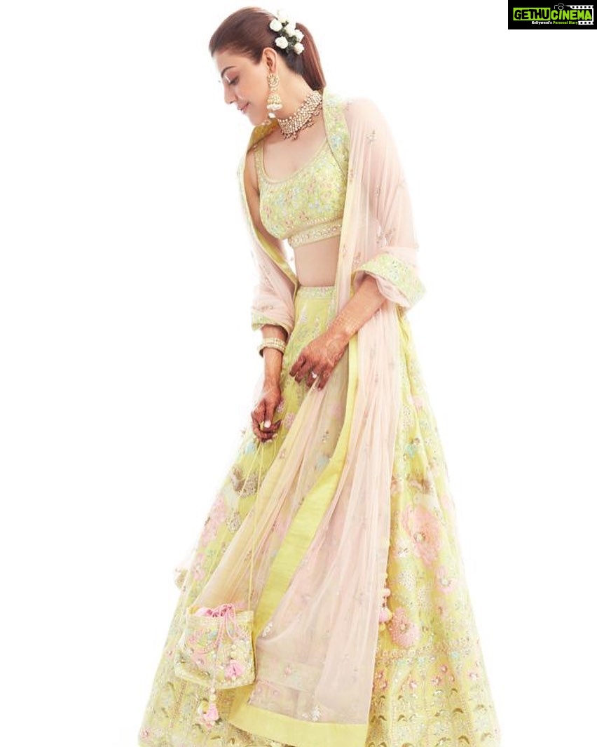 Kajal Aggarwal Instagram - My dear @anitadongre thank you for this exquisite lehenga conceptualised and custom made keeping in mind the architecture, serenity and beauty of @villadestelakecomo 😍 truly appreciate all that you’ve put into it and your personal investment of time and energy. Grateful for having you as a friend ! 💚💕