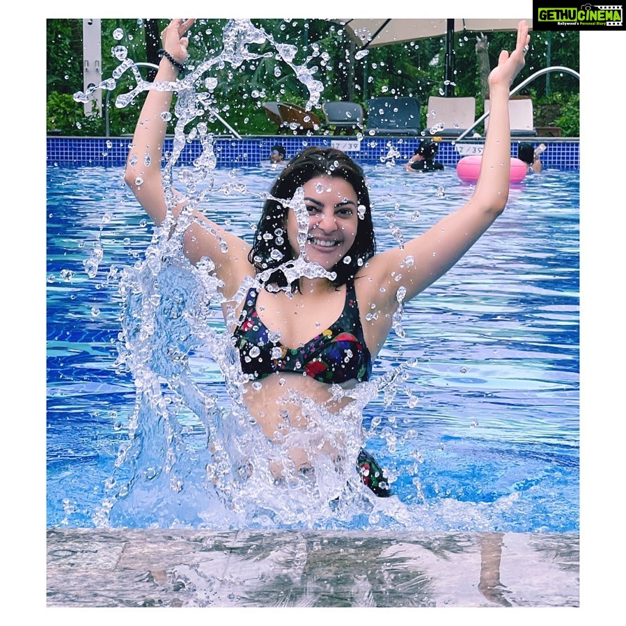 Kajal Aggarwal Instagram - Happiness is about making your own waves.. You’re only one swim away from a good mood !