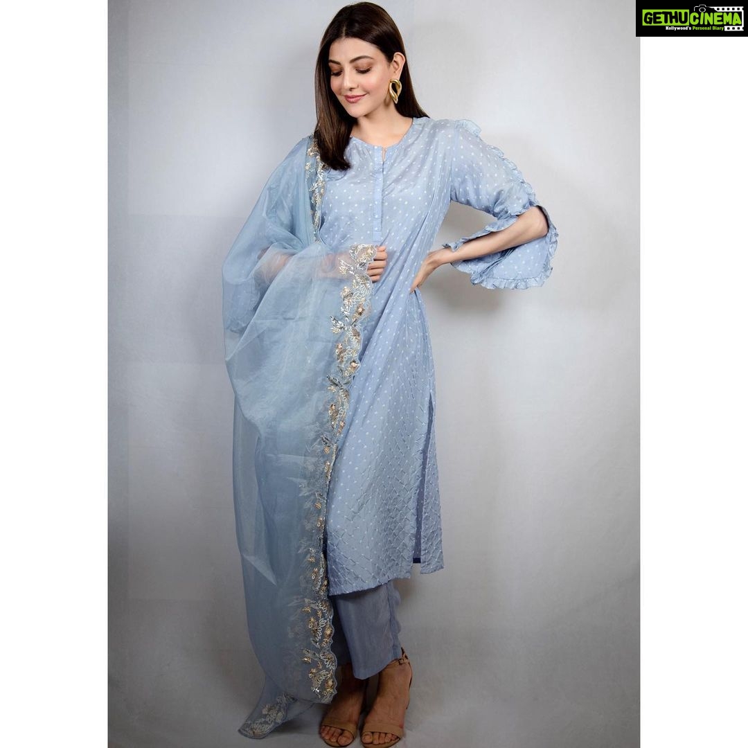 Kajal Aggarwal Instagram - 💙 Outfit - @weaveinindia @spiffypublicrelations Earrings - @misho_designs Make up - @vishalcharanmakeuphair Hair - @hairbymegha Photography- @kiransaphotography Styling - @nkdivya @arpithakrishnappa