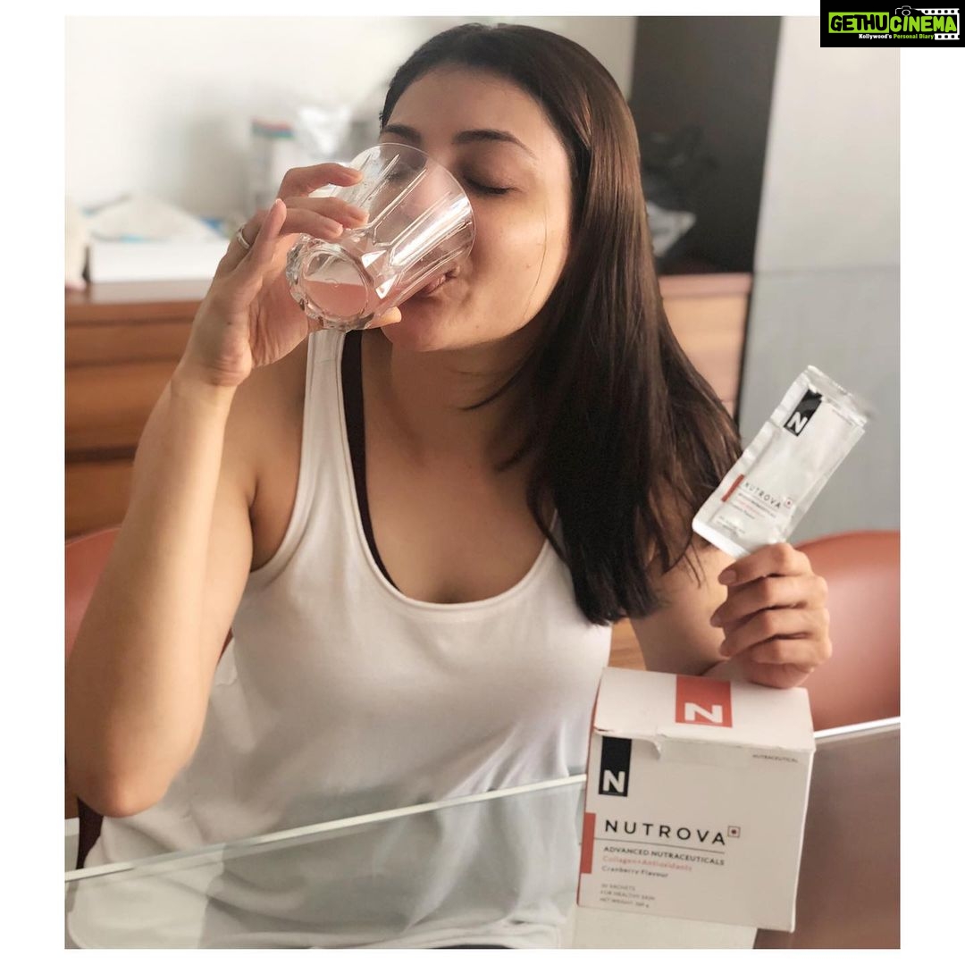 Kajal Aggarwal Instagram - 5 years ago, a friend asked me if I'd like to try a nutritional product for skin health his startup was working on and if I could weigh in on the flavour. It's been the only constant in my health routine ever since. Congratulations on your clinical study results @nutrova, it only reinforces what my skin's known since 2014 :) Go buy your stash on Www.nutrova.com PS - aren't you glad I voted for cranberry @akshaypai84? #notanad :)