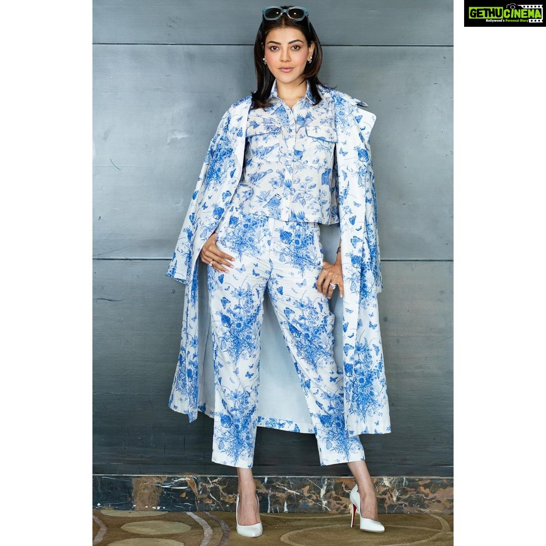 Kajal Aggarwal Instagram - 💙 Outfit @pankajandnidhi Jewellery @outhousejewellery Sunglasses @fendi Heels @louboutinworld watch @cartier Styled by @sayali_vidya photographer @sumanthtittu